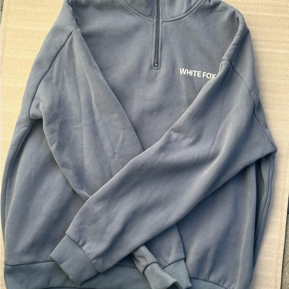 White Fox Unisex Lounge Half Zip Sweater, Steel Blue Grey, XL/XXL